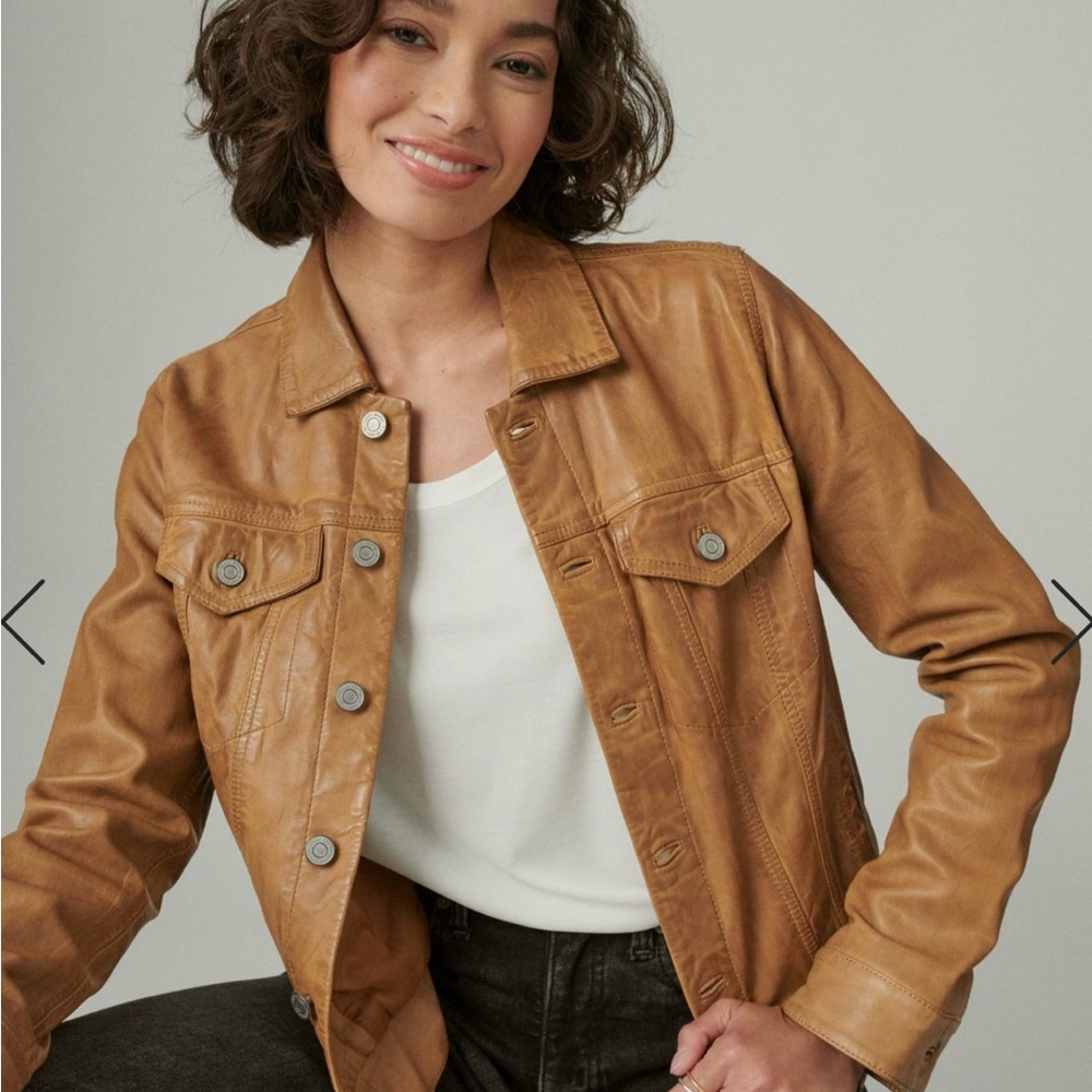 Lucky Brand Leather Trucker Jacket Size Large